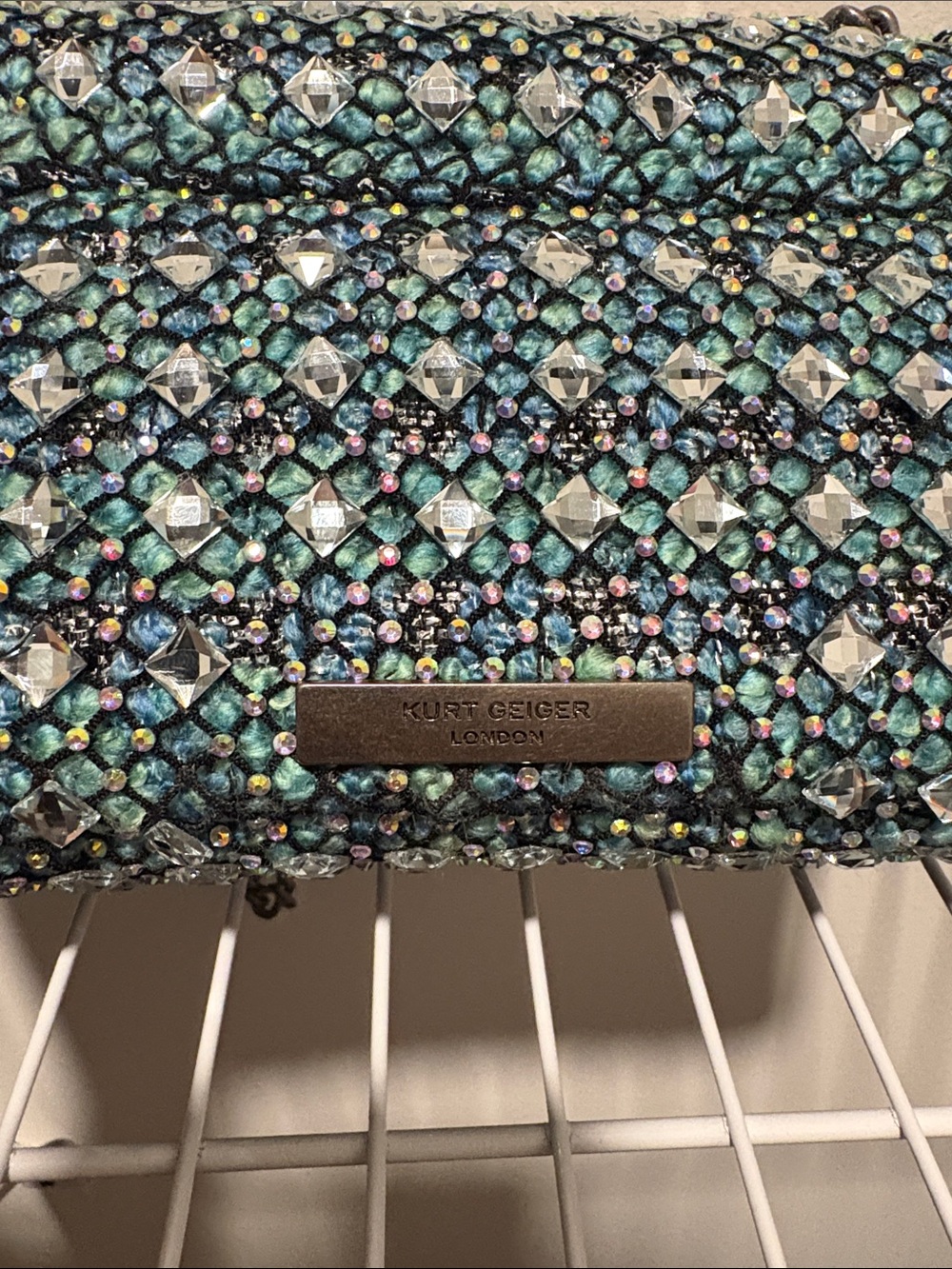 Kurt Geiger Turquoise and Silver Beaded Chain Shoulder Bag - Picture 7 of 8